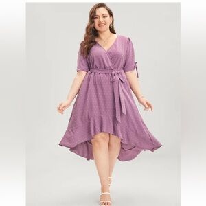 BloomChic Plus Size 2XL Plain Wrap Ruffles Pocket Belted High Low Hem Dress us18